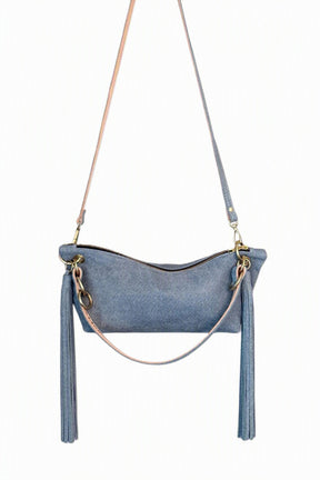 Blair Denim Printed Leather Fringe Bag