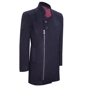 Black coat featuring zipper and snap closures