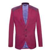 Wine red blazer with military collar and lapels.