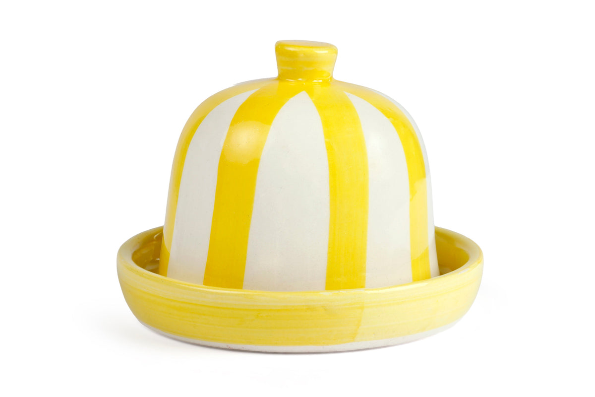 Ceramic Striped Butter Dish, Yellow - 5 x 5.5 Inches