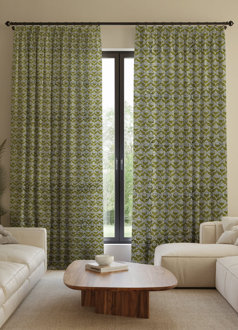 Bohemian Floral Thick Linen Pleated Curtain - Shehnaz