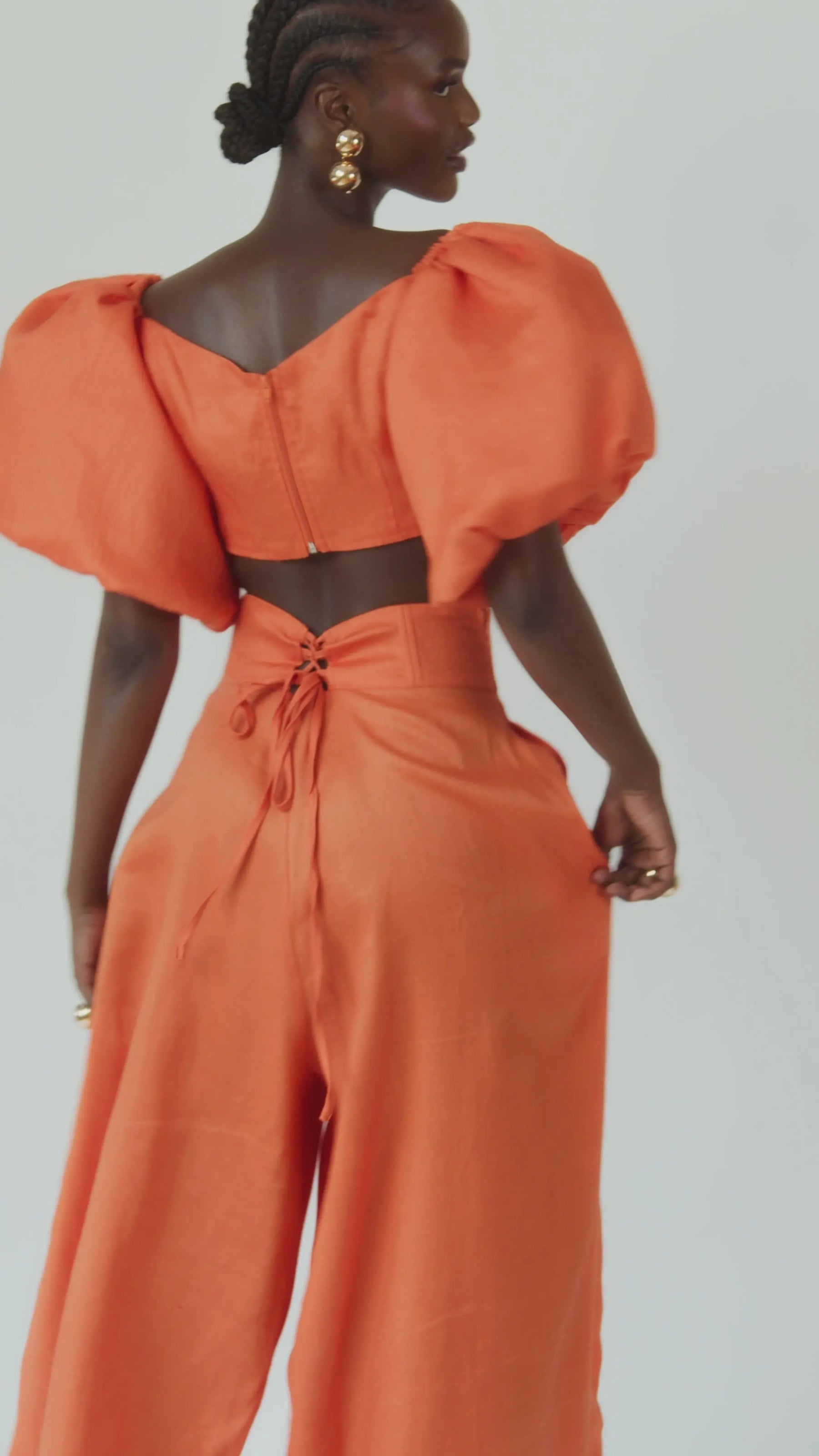 Linen KIARA Wide Leg Pants in Orange