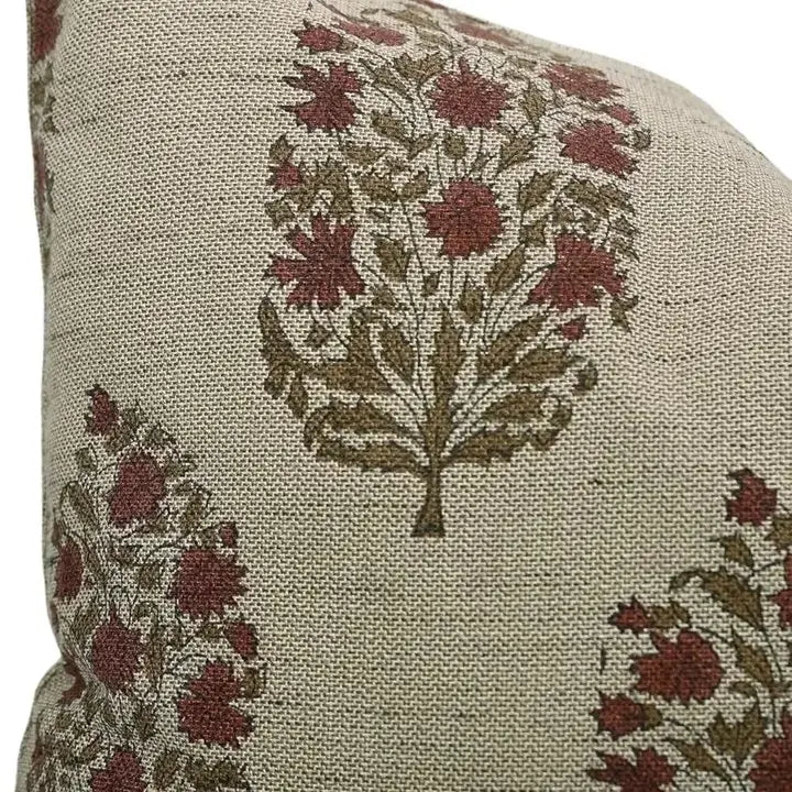 Traditional Block Design Linen Blend Cushion Cover - Virat