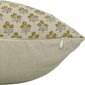 Luxury Block Print Boho Pure Linen Pillow Cover- Kesariya