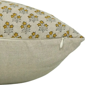 Luxury Block Print Boho Pure Linen Pillow Cover- Kesariya