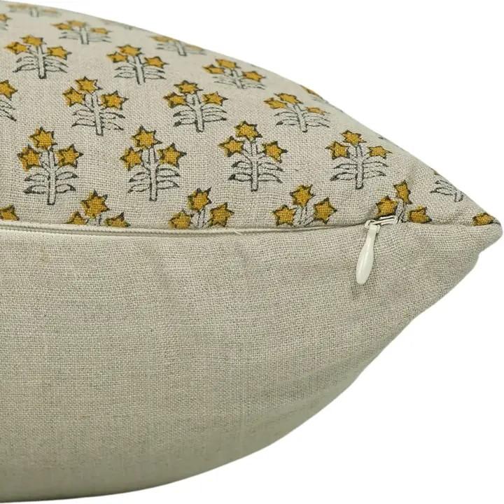 Luxury Block Print Boho Pure Linen Pillow Cover- Kesariya