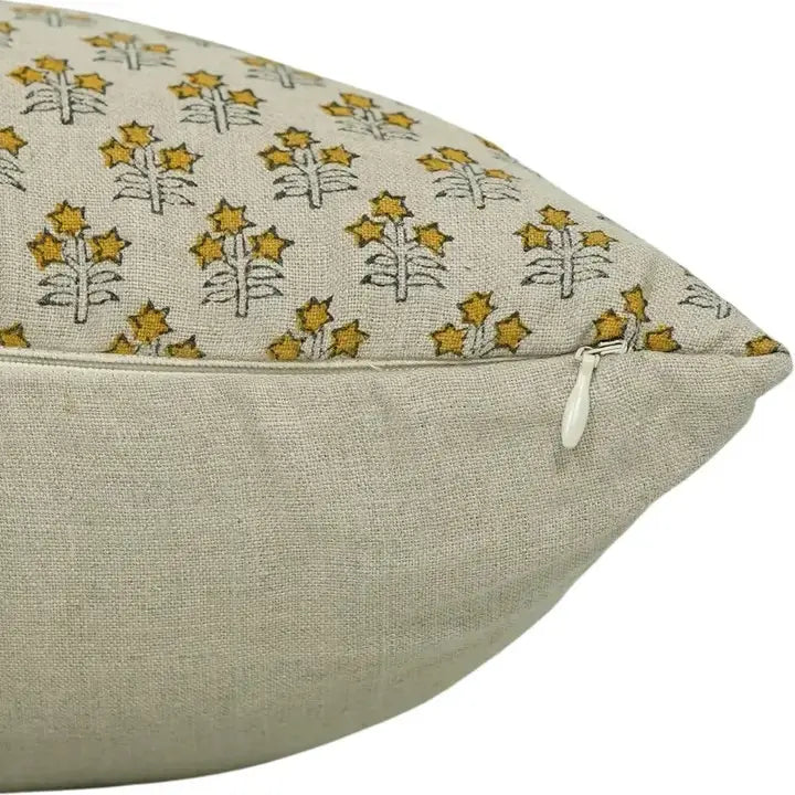 Luxury Block Print Boho Pure Linen Pillow Cover- Kesariya