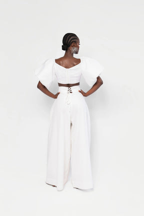 Linen KIARA Wide Leg Pants in White