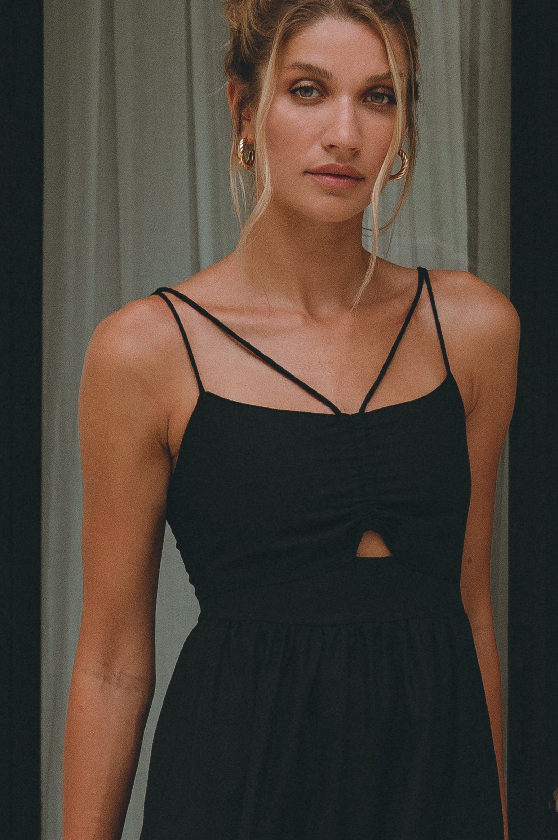 Rafaela Strappy Linen Midi Dress - Black