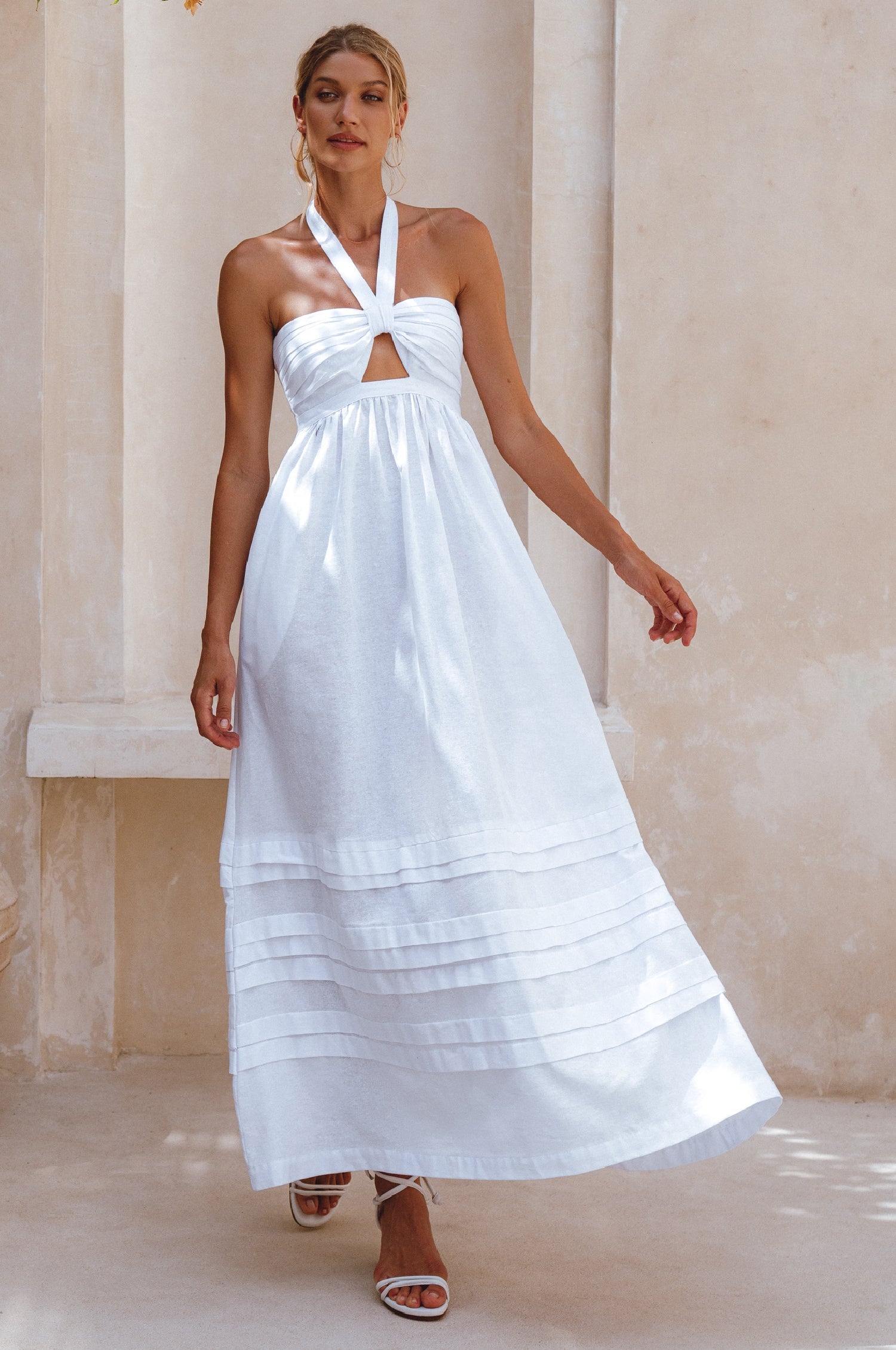 Penelope Halter Linen Maxi Dress - White