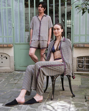 Embossed Botanical Crepe Pant