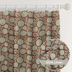 Designer Block Print Pure Linen Pleated Curtain - Rajat