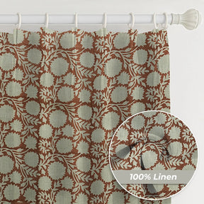Designer Block Print Pure Linen Pleated Curtain - Rajat