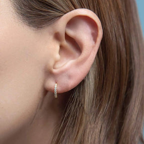 Gold Eight Mm Huggie Pave Hoop Earring