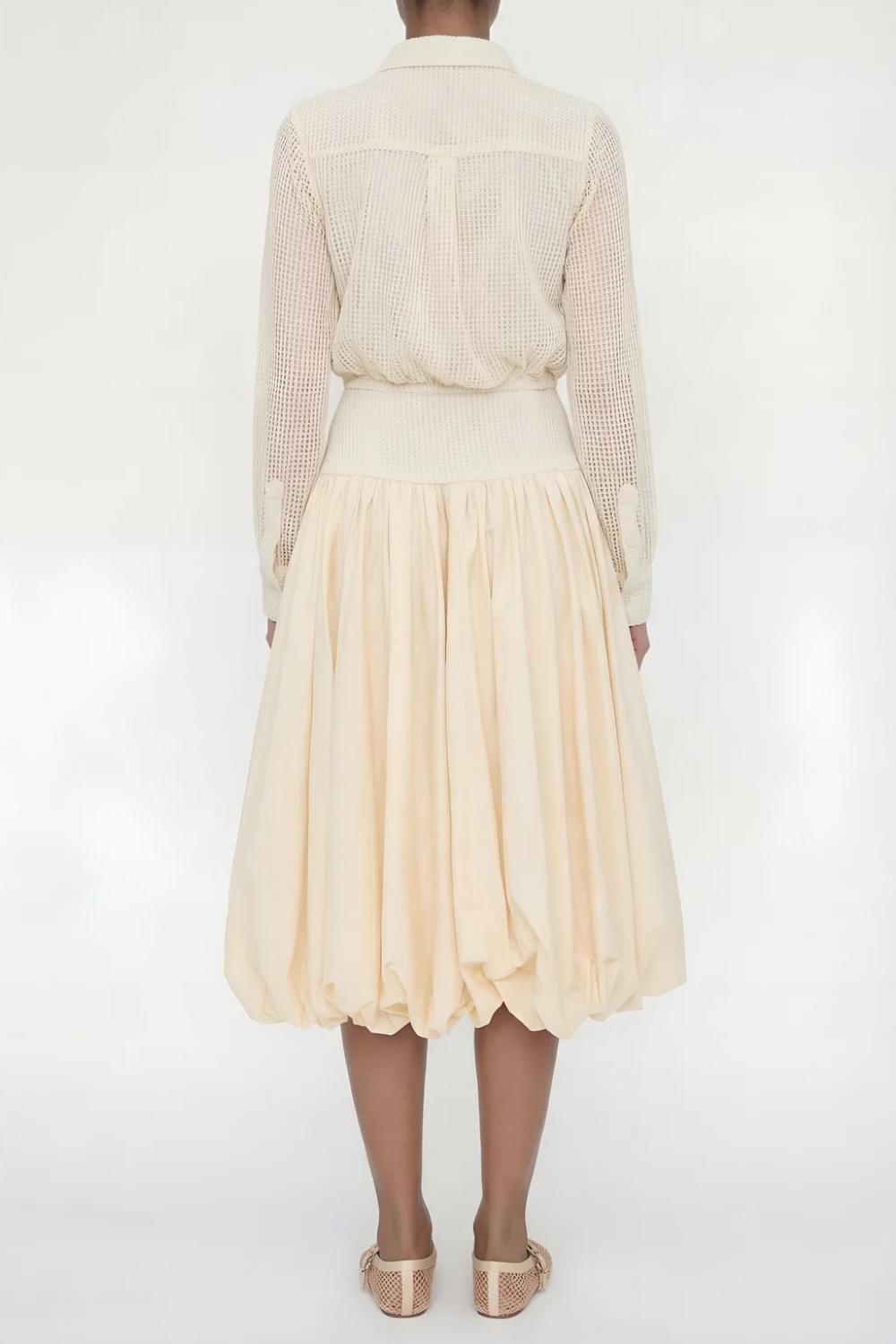 Kemi Ivory Crochet Waist Bubble Hem Cotton Skirt