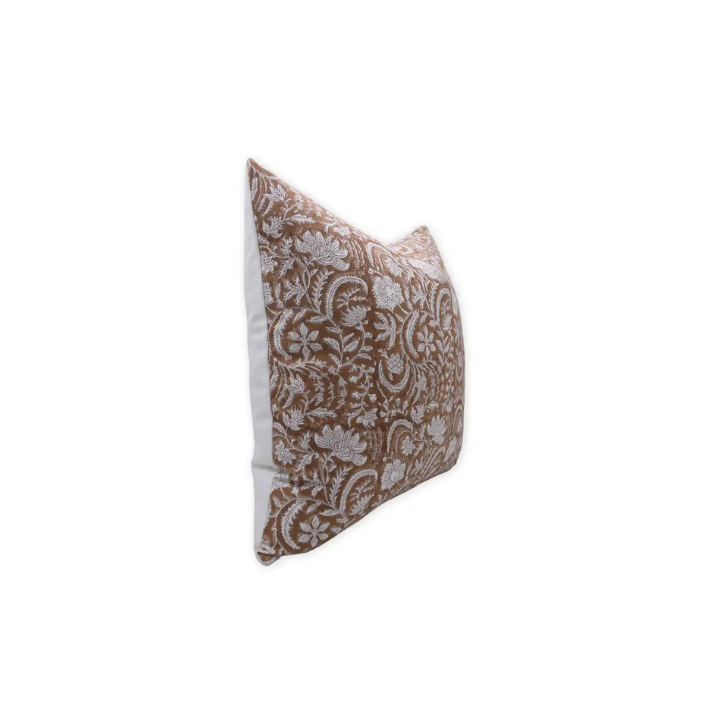 Natural Handmade Block Printed Thick Cotton White Cushion Cover-Kundanvan