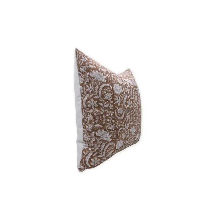 Natural Handmade Block Printed Thick Cotton White Cushion Cover-Kundanvan