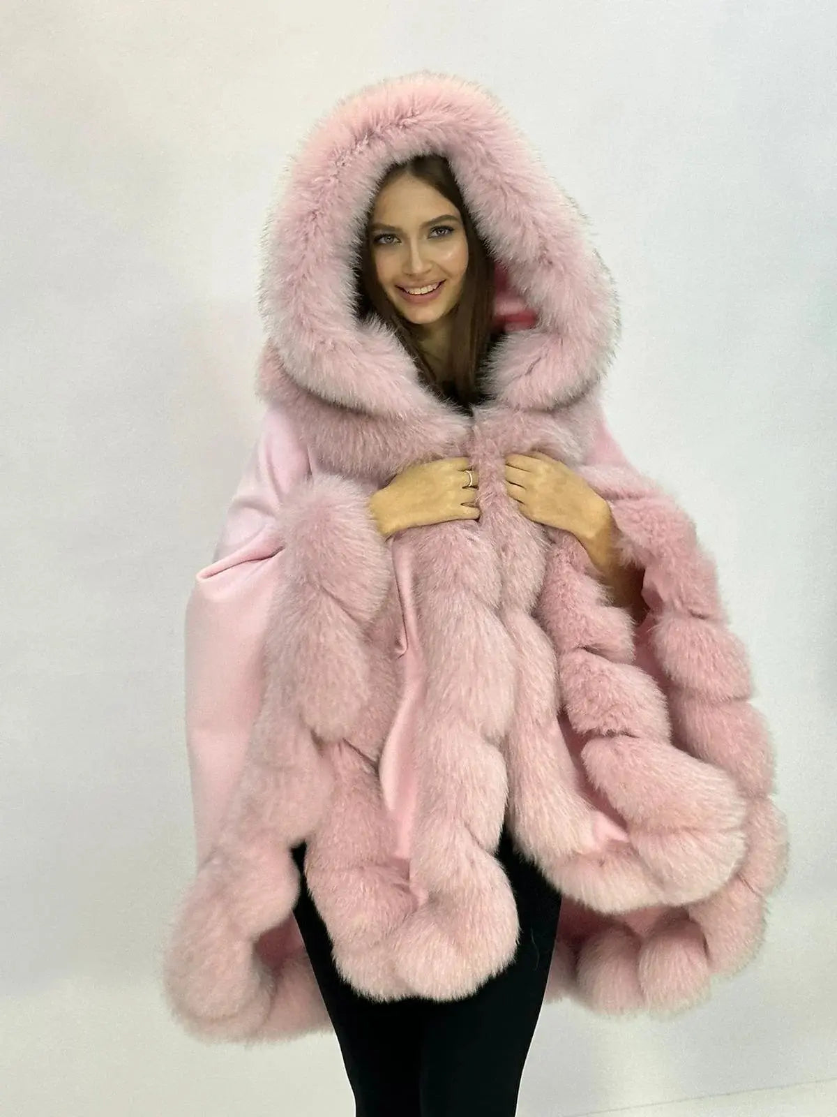 Luxurious Baby Pink Cashmere & Fox Fur Scarf