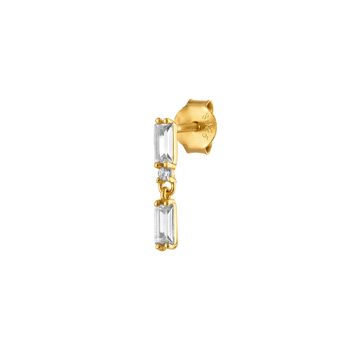 Double Pave Gold Baguette Stud Layering Earring
