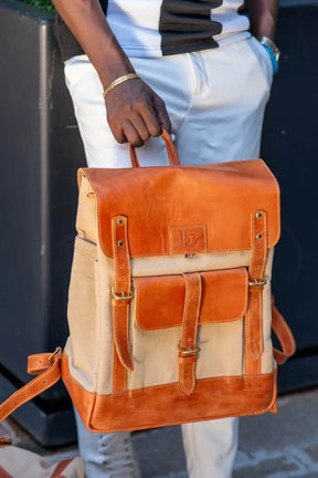 Safari Collection- Canvas And Leather Backpack 