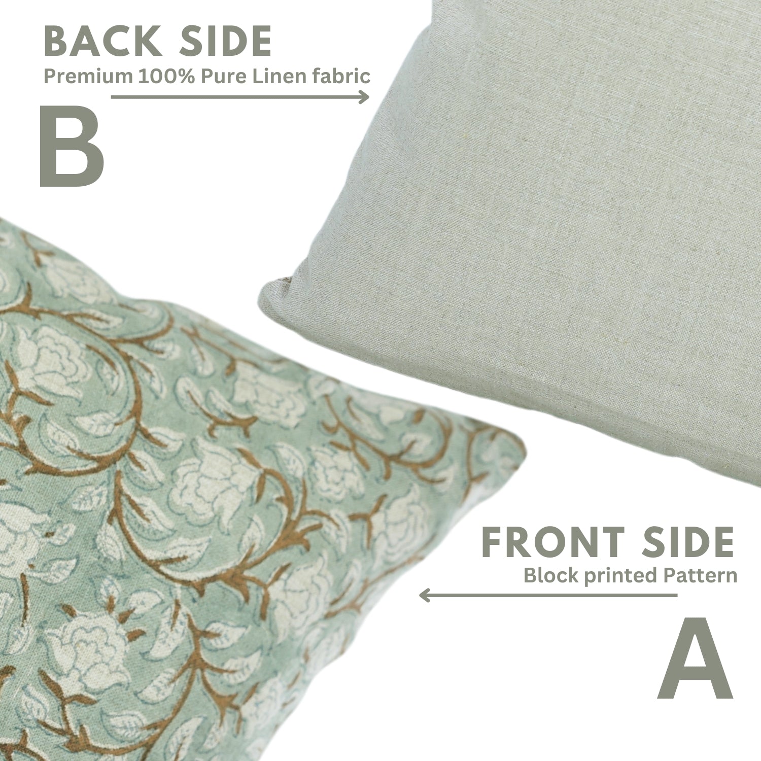 Handmade Block Print Pure Linen Pillow Cover- Amritvela