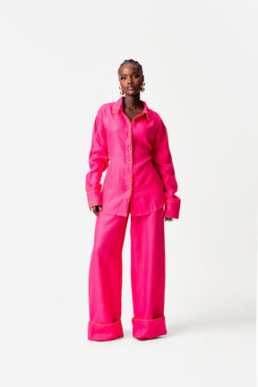 Linen NIKKI Wide Leg Pants in Pink (3 LENGTH)