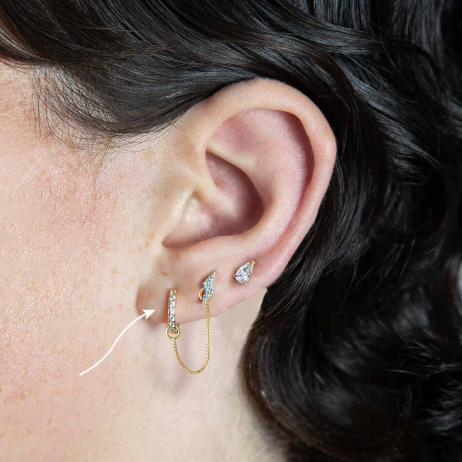 Gold Pavé Seven Mm Huggie Hoop Earring