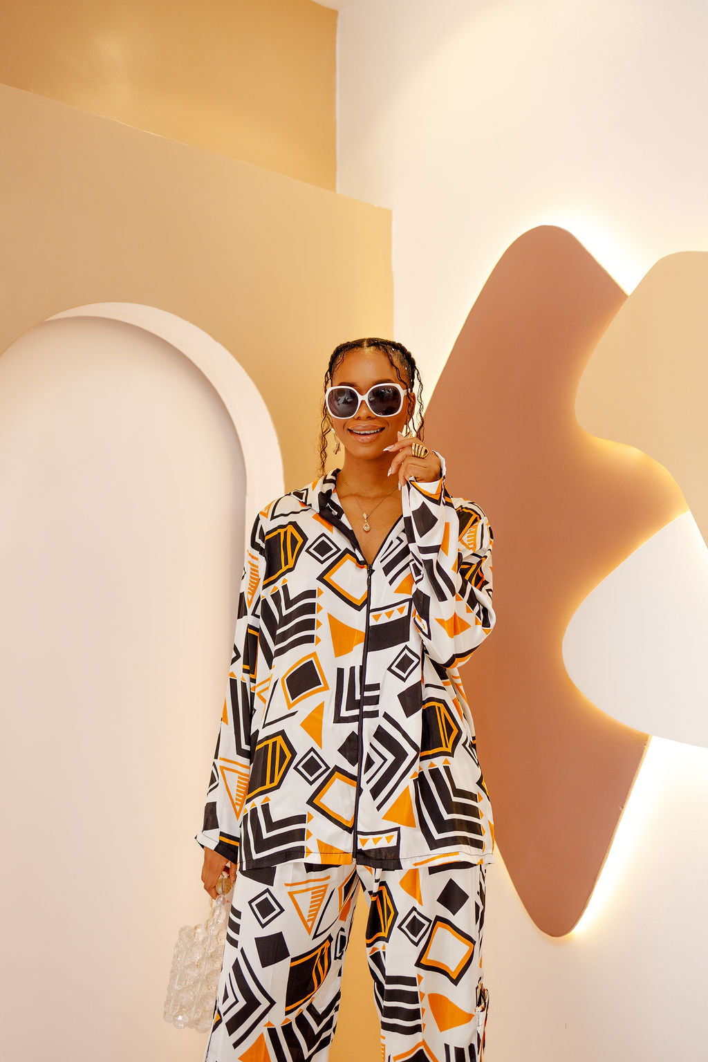 JI African Chiffon Shirt & Silk Pants Set – Vibrant & Elegant