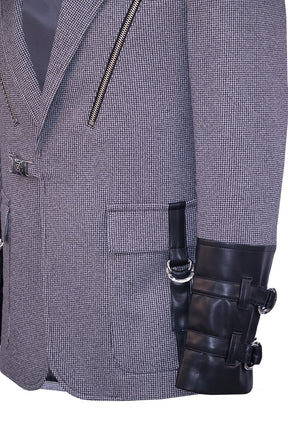 Blazer featuring faux leather accents and metal fittings