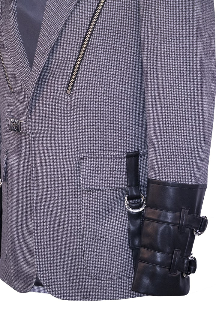 Blazer featuring faux leather accents and metal fittings
