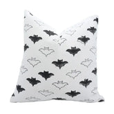 Hallowen Design  Handmade Block Print Thick Cotton White Pillow Cover - Bat