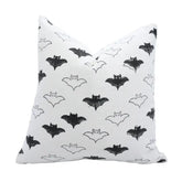 Hallowen Design  Handmade Block Print Thick Cotton White Pillow Cover - Bat