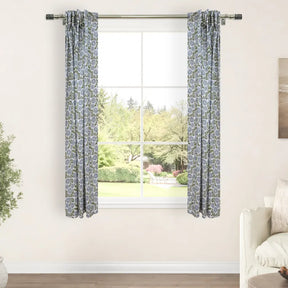 Bohemian Gray Floral Handmade Linen Curtain - Nature Block Print Window Panel | Rajat     