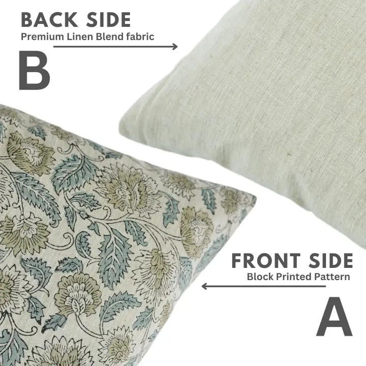 Boho Decor Block  Print Linen Blend Cushion Cover - Mandakini