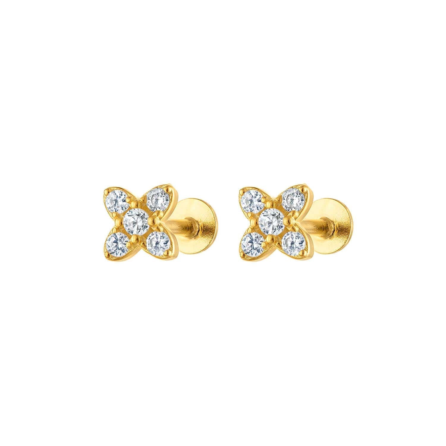 Flower Gold Earring Stud Flatback