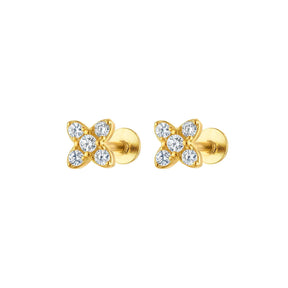 Flower Gold Earring Stud Flatback