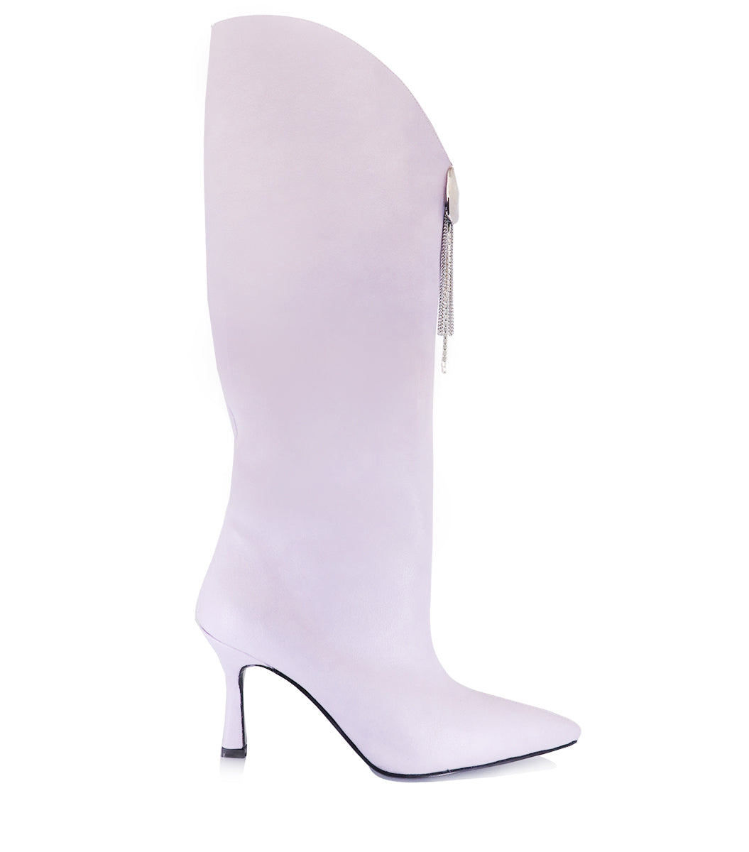Violet Ecological Leather High Boots with Studded Details Misha