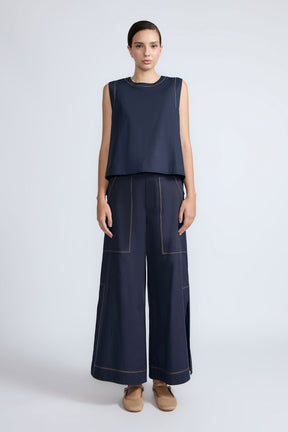 Zoe High-Rise Cotton Pants | Navy
