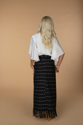 AMINA, BW Kente pencil skirt with front slit