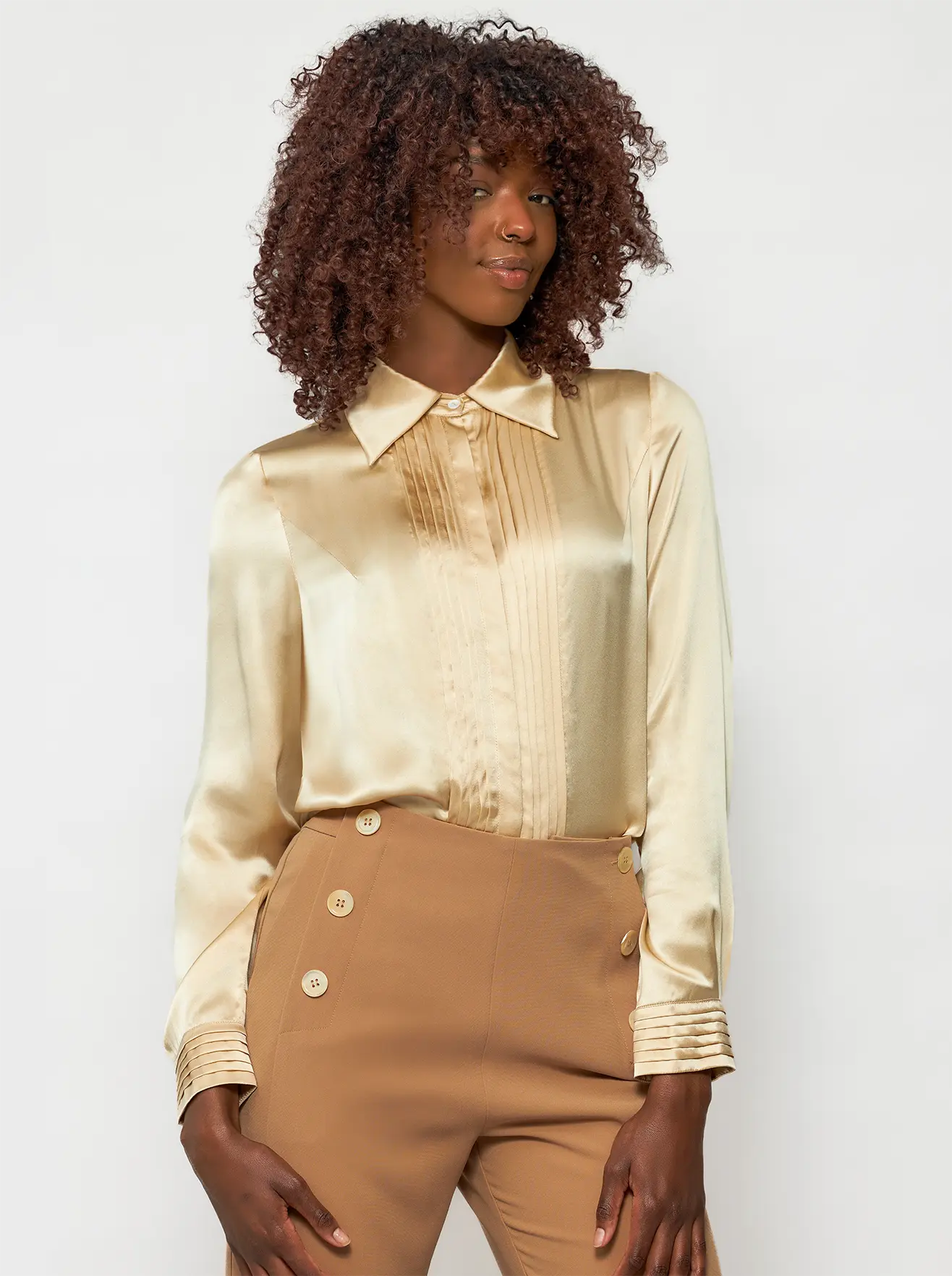 Solgo Pleated Silk Charmeuse Shirt