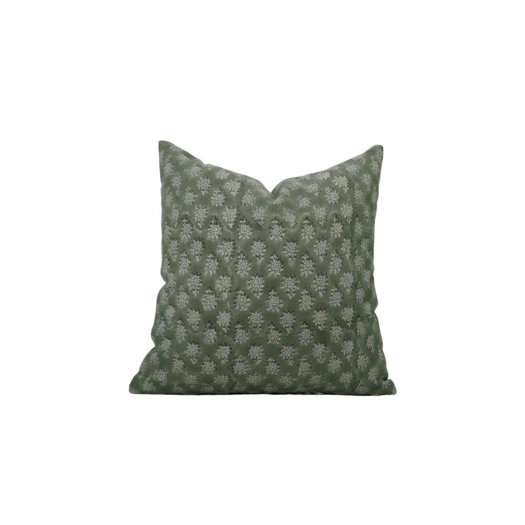 Handmade Traditional Block Print Pure Linen Pillow Cover- Jasmine