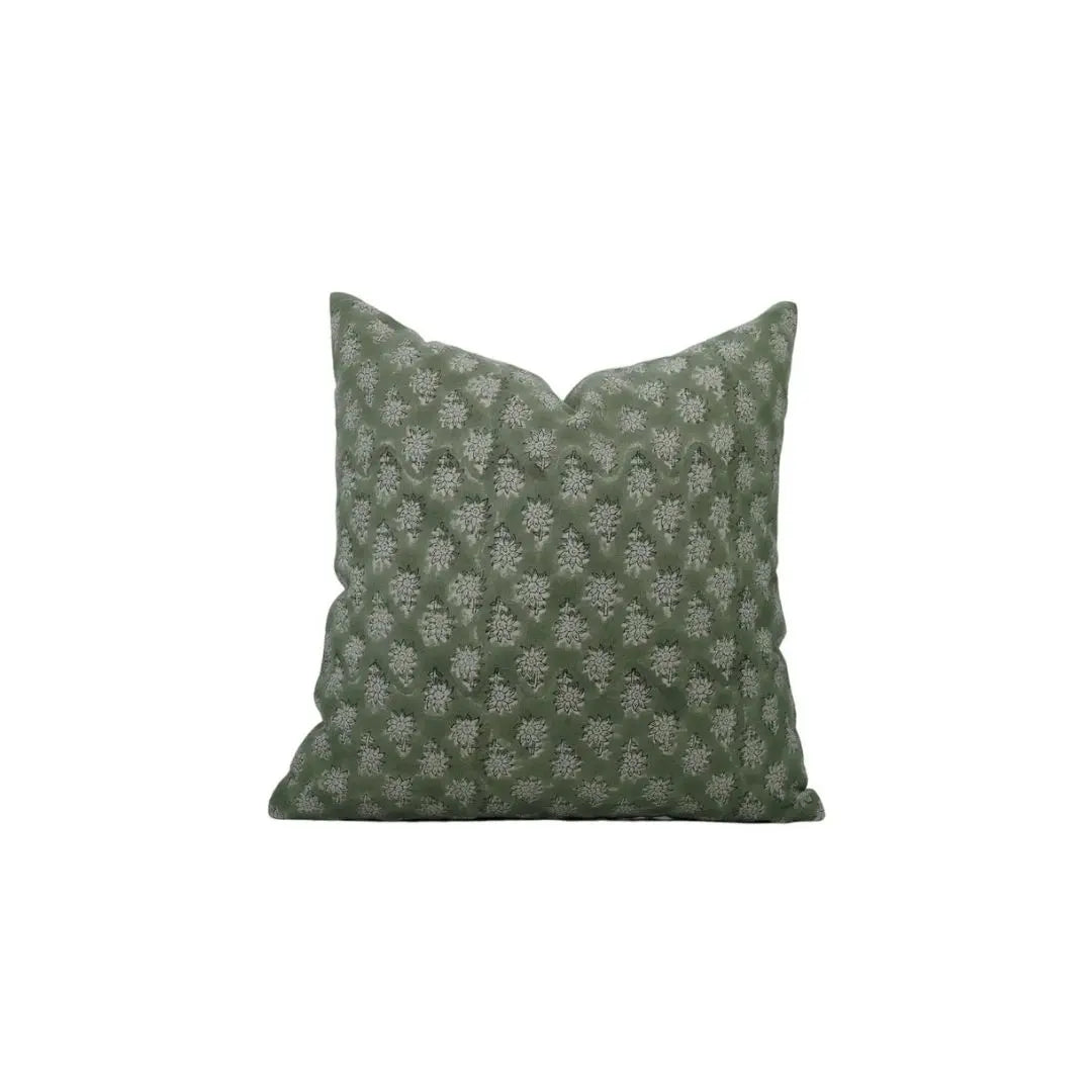 Handmade Traditional Block Print Pure Linen Pillow Cover- Jasmine