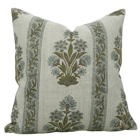 Ethnic Hand Block Printed Thick Linen Pillow Cover- Morpankh Border