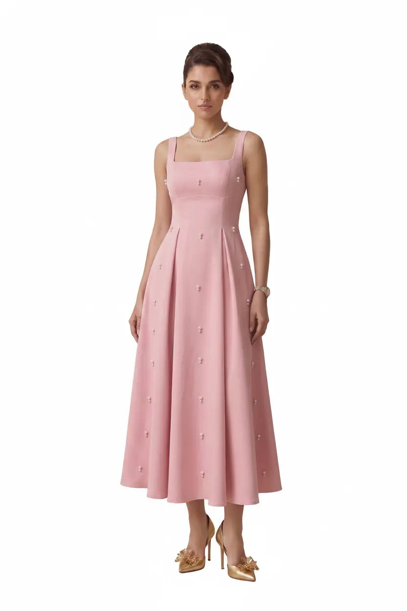 Pearl Blossom Embellished Dress – Blush Pink