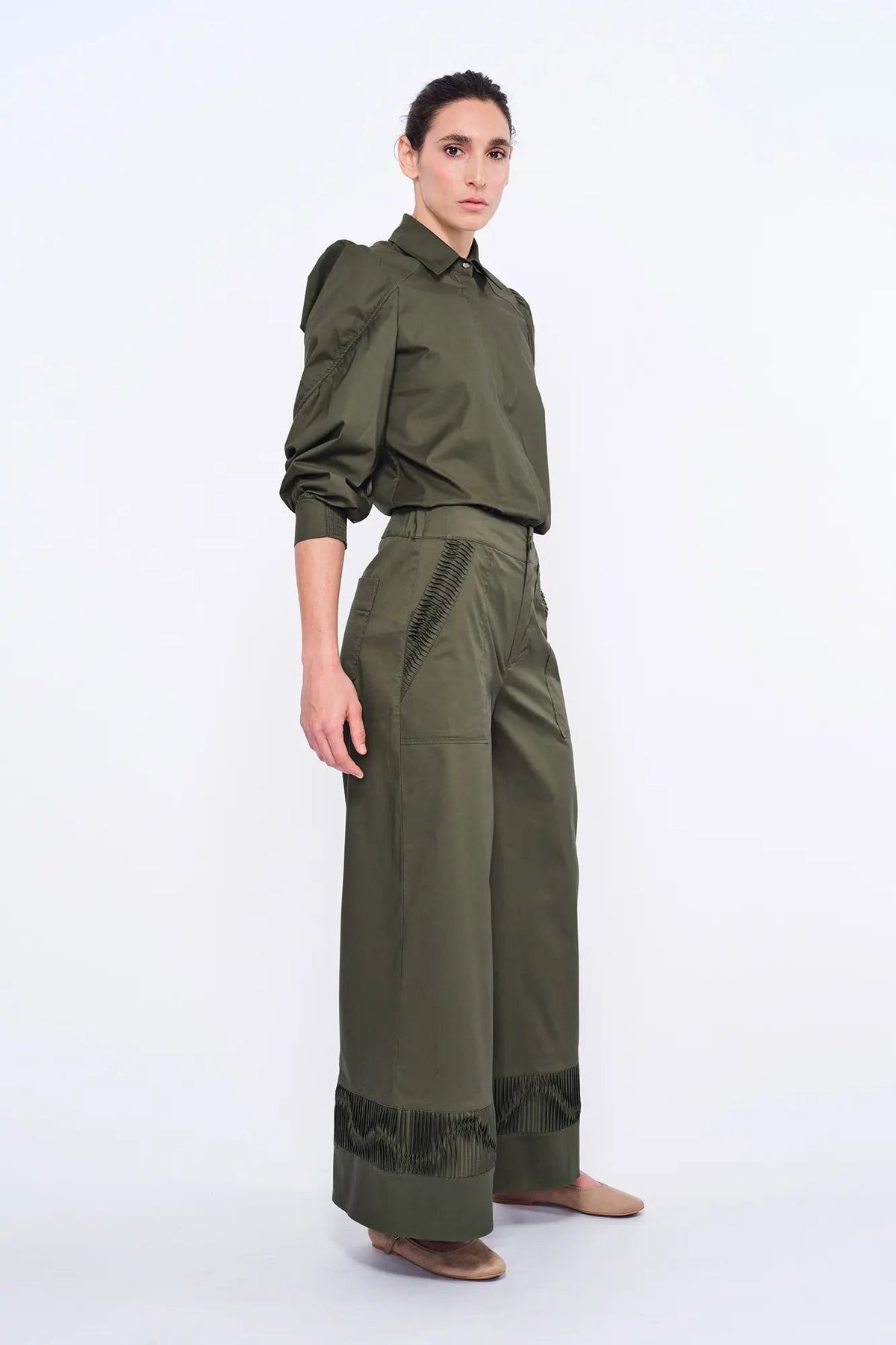 Viena Sculptural Hem Trouser | Olive