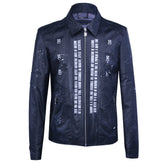 Black leather jacket with paint splatter and graphic details