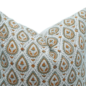 Handmade Floral Block Print Viscose Linen Throw Pillow Cover - Paan Patti