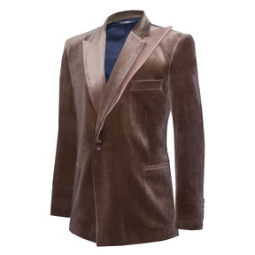 Brown velvet blazer with double satin lapel