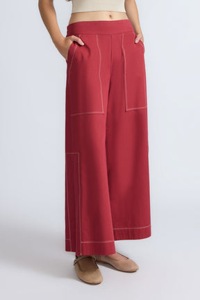 Zoe High-Rise Cotton Pants | Wine