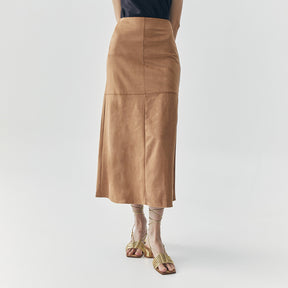 FERN SUEDE BROWN MIDI SKIRT